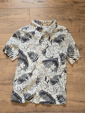Sonoma Black & Cream Tropical Print Short-Sleeve Button-Down Shirt